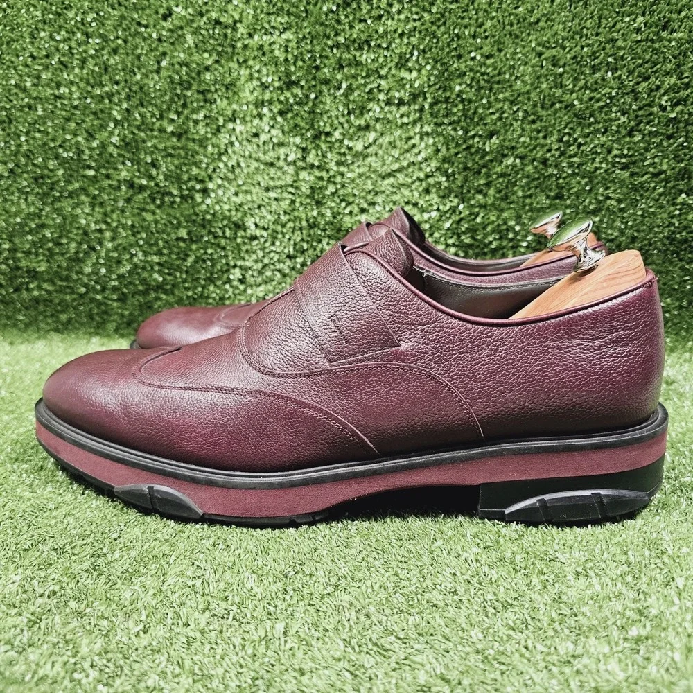 Salvatore Ferragamo Burgundy Leather Wingtip Slip On Dress Shoes Mens Size 12 D